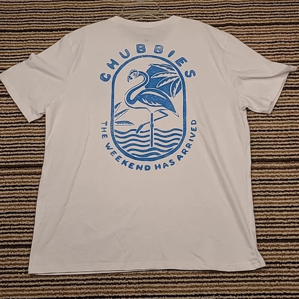 CHUBBIES White Blue The Flamingo Shirt Large Short Sleeve Mens T Shirt‎ NEW - Picture 8 of 8